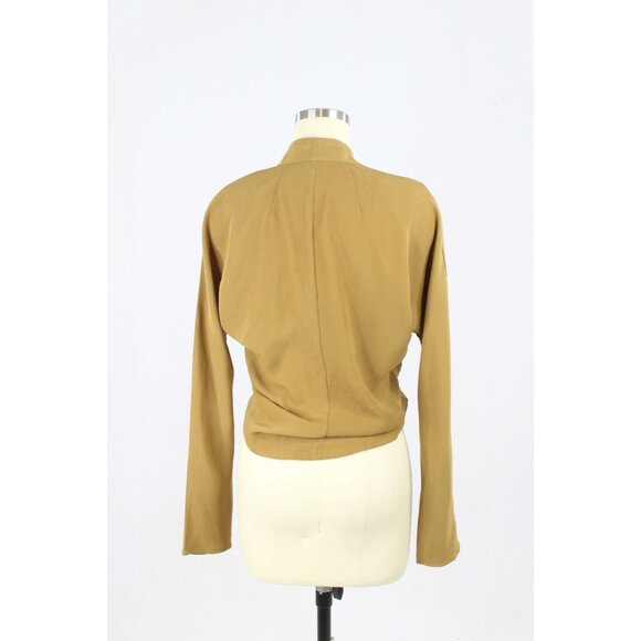 Aritzia BABATON Sheldon Tamarind Gold Crepe Draped Wrap Surplice Blouse, Size S - Picture 3 of 11